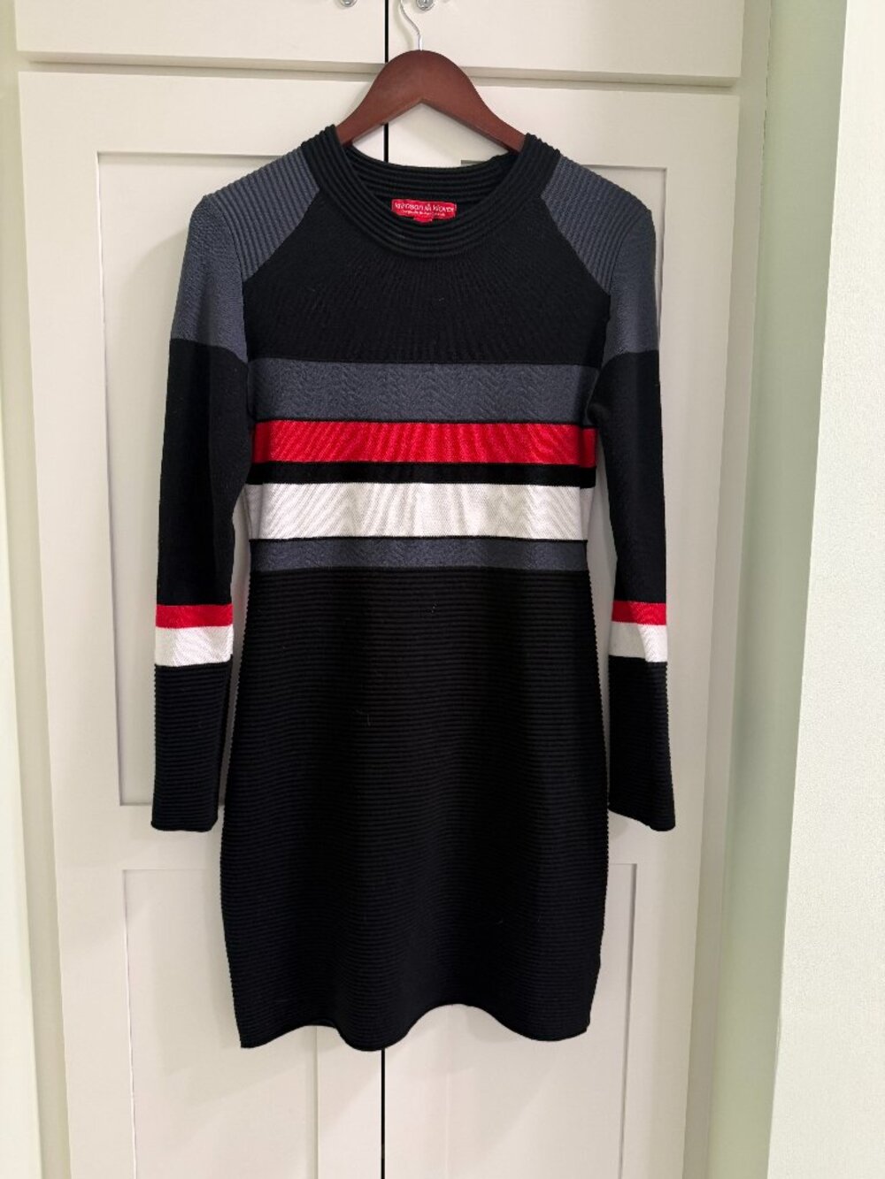 Krimson Klover Womens Black Red Striped Dress Size M Crewneck